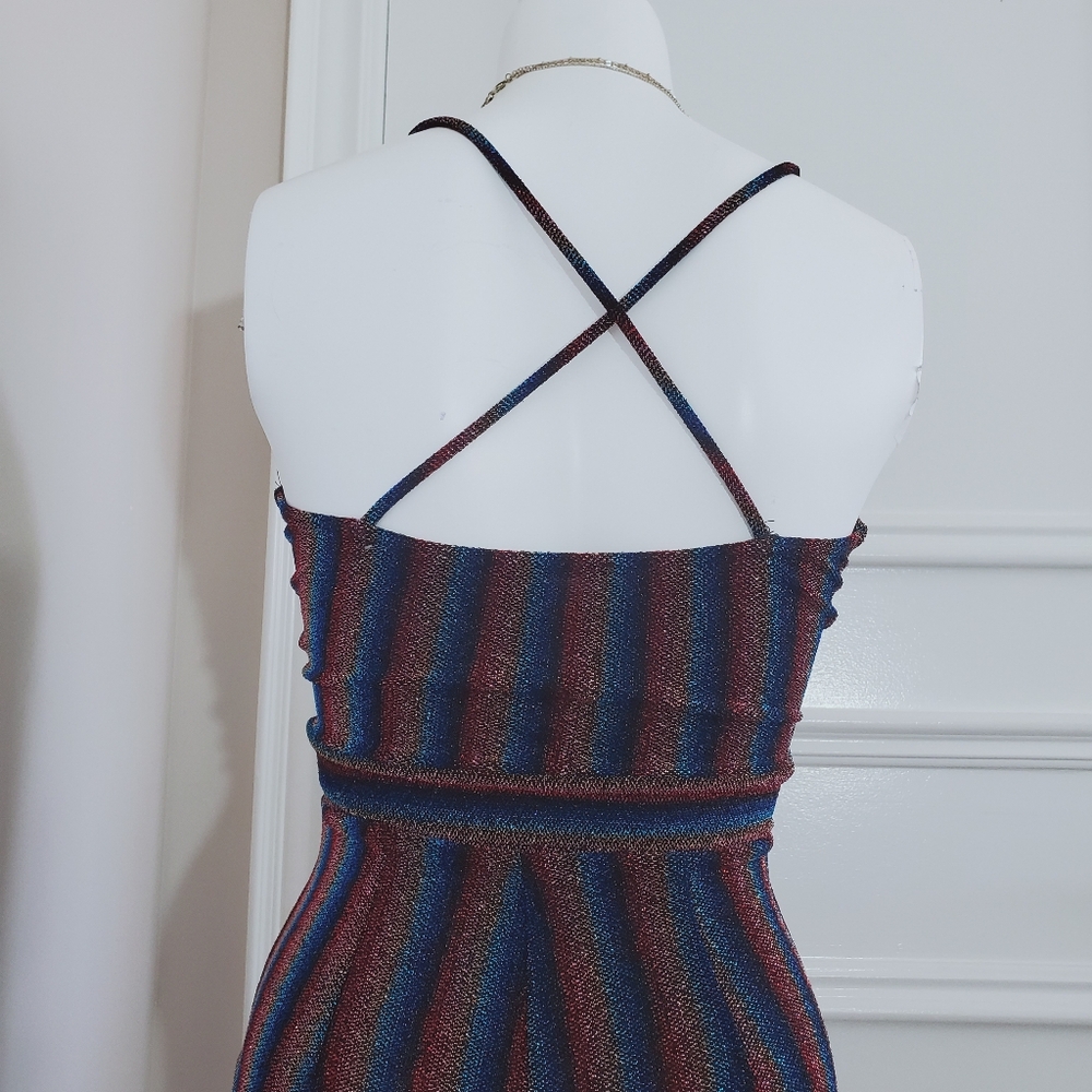 Striped Multicolor Retro 70s Inspired Jumpsuit - Picture 9 of 16